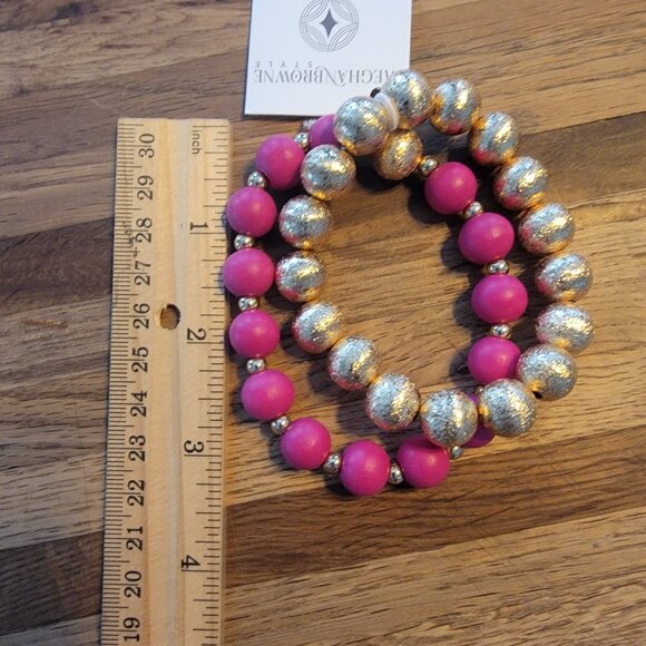 Meghan Browne Style Kari Fuchsia Bracelet Set Gold/Pink Pair of 2 - Picture 9 of 11